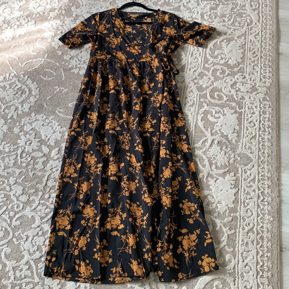 Shein wrap maxi floral dress black tan fall bump friendly maternity - Picture 12 of 13